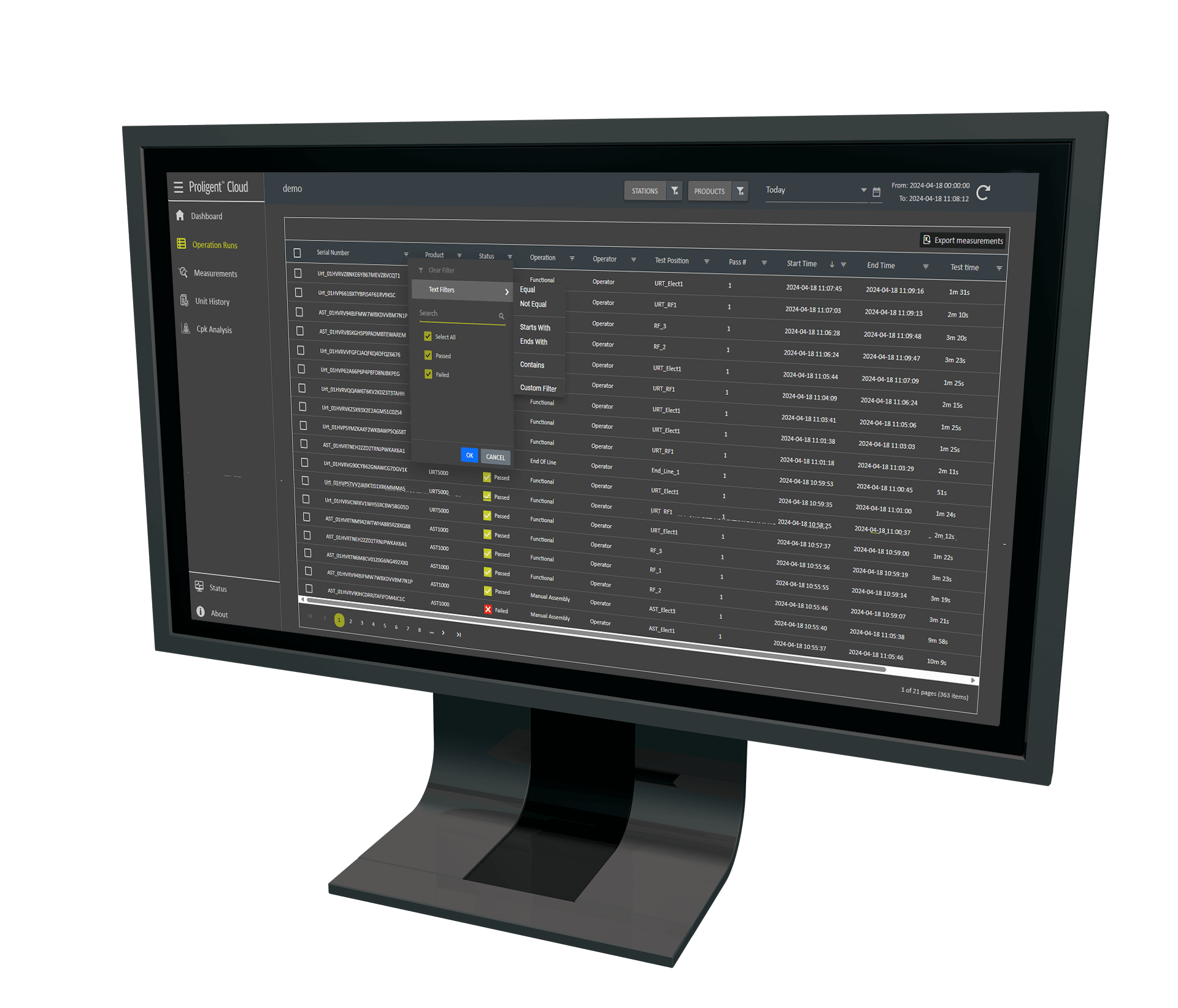 Proligent™ Cloud 提供強大的篩選功能,讓使用者能快速定位關鍵測試結果